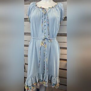 Blue Striped Dress with Colorful Accents